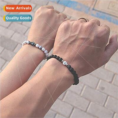 6MM whe turquoise beaded alphabet bracelet men black frosted