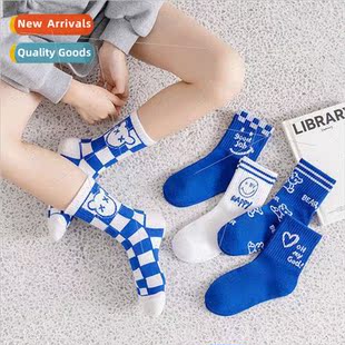 socks spring plaid Blue tid bear children Korean Klein fall