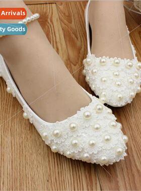 Whe Wedding Dress Flat Shoes Bridal Women Low Heel Ankle Cha