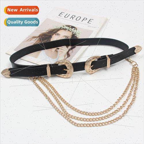 Europe double-head carved buckle belt female multi-layer cha