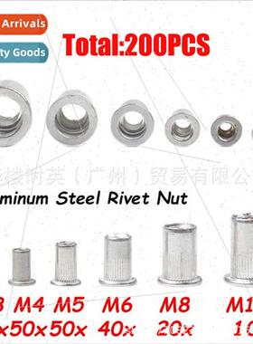 200PCS flat head vertical thread rivet nuts Bagged aluminum