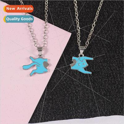 New Heartbreak Blue Stained Cat Couple Necklace Fashion Hear
