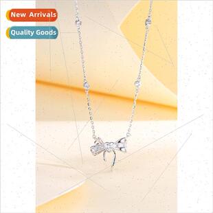 silver bow necklace female 2023适 Spiritual niche sweetheart