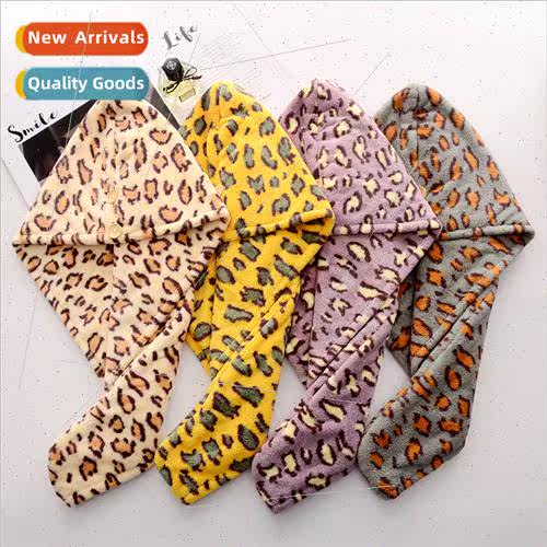 Coral velvet leopard print hair dryer cap quick drying cap s