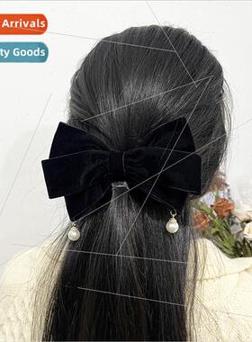 Small perfume velvet bow pearl hair clips female back head s