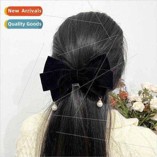 Small perfume velvet bow pearl hair clips female back head s