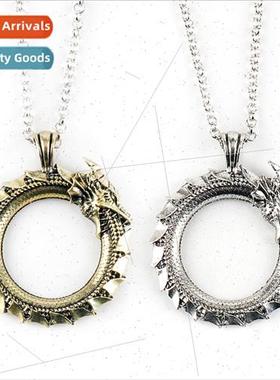 Vintage Viking Dragon Head Pendant Circle Coiled Dragon Arti