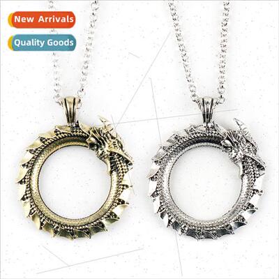 Vintage Viking Dragon Head Pendant Circle Coiled Dragon Arti