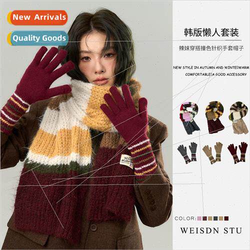 Men women mohair scarf gloves autumn winter warm sets Korean