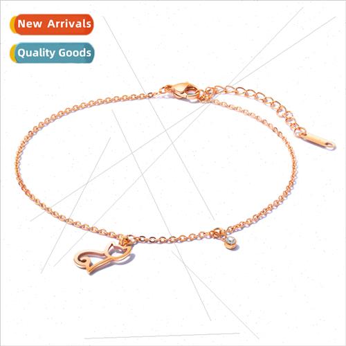 Korea cute cat anklet Fresh Mori hollow tanium steel rose go