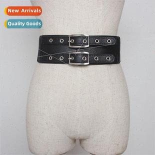 breasted wide buckle extra elastic decorative Double
