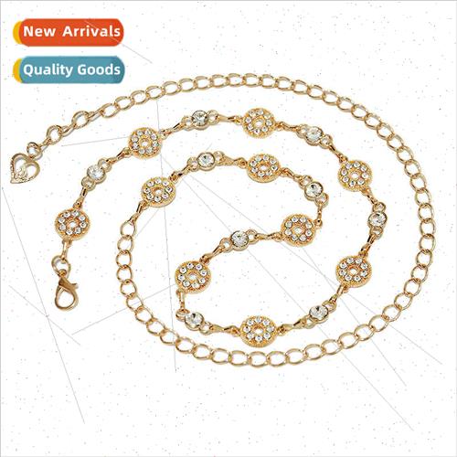 Europe new rhinestone inlaid ladies metal waist chain Women