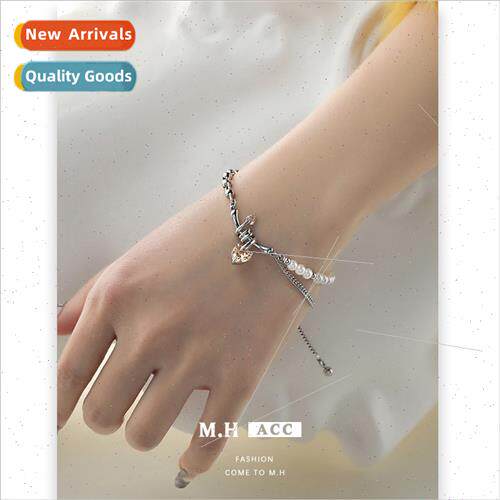Orange Heart Zirconia Bracelet che Pearl String Hundred HJew