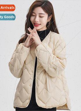 2023 fall winter new down jacket women small V-neck diamond