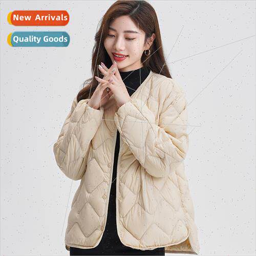 2023 fall winter new down jacket women small V-neck diamond