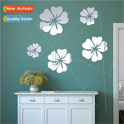 Hibiscus flower petals mirror wall stickers acrylic three-di
