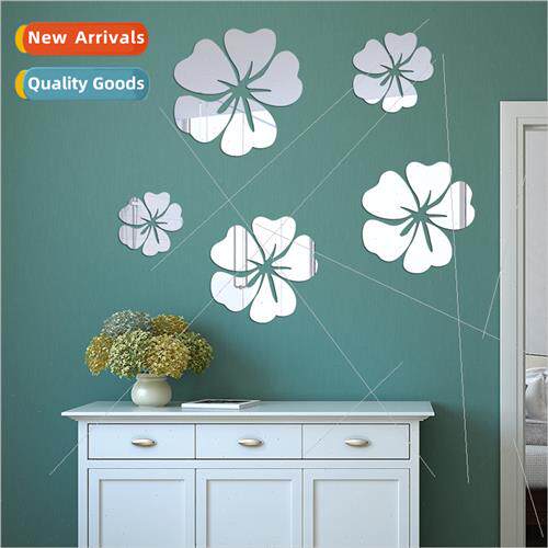 Hibiscus flower petals mirror wall stickers acrylic three-di