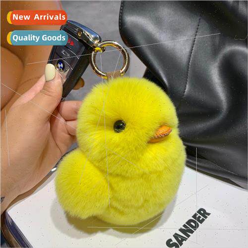 Cute real otter rabb hair yellow duck bag charm ins cute plu
