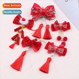 Chinese children Hanbok hair accessories red tassel baby new