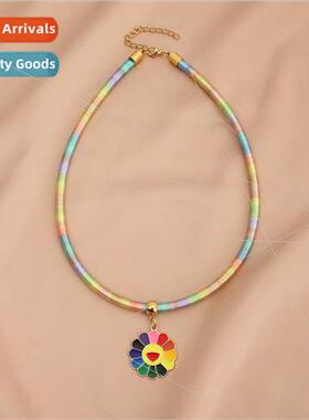 Ethnic sunflower colorful eco-friendly polyester necklace la