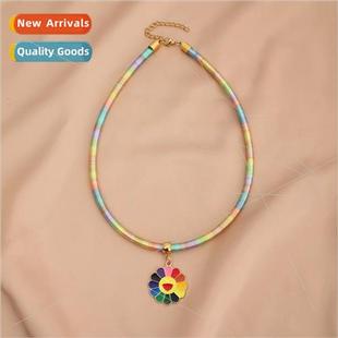 eco colorful friendly polyester Ethnic necklace sunflower