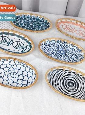 Vietnam rattan ceramic combination oval snack fru plate snac