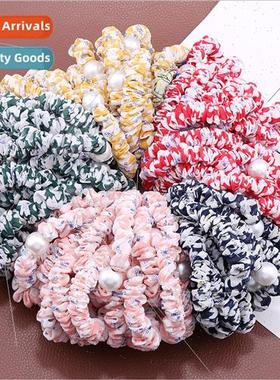 Korean  chiffon pearl small intestinal ring pleated hair bhe