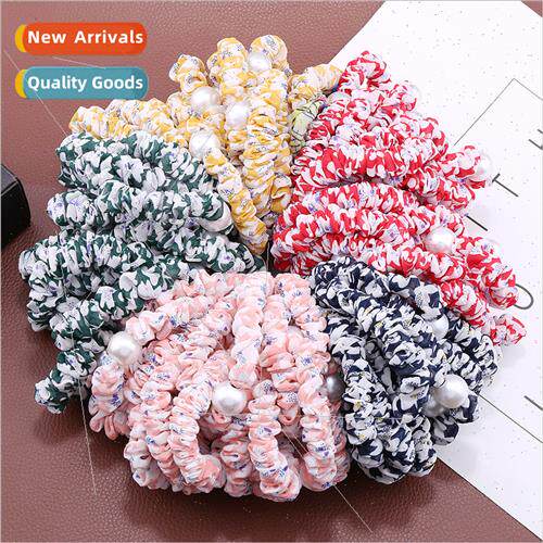 Korean  chiffon pearl small intestinal ring pleated hair bhe