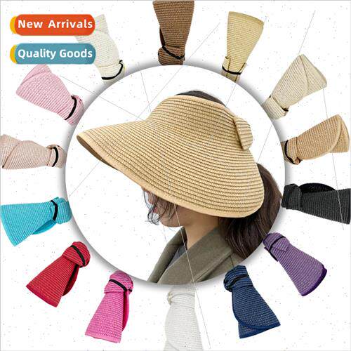 Summer foldable hollow top straw hat portable outdoor sunscr