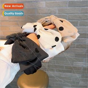 large bow ageing retro headban dot double polka ins organza