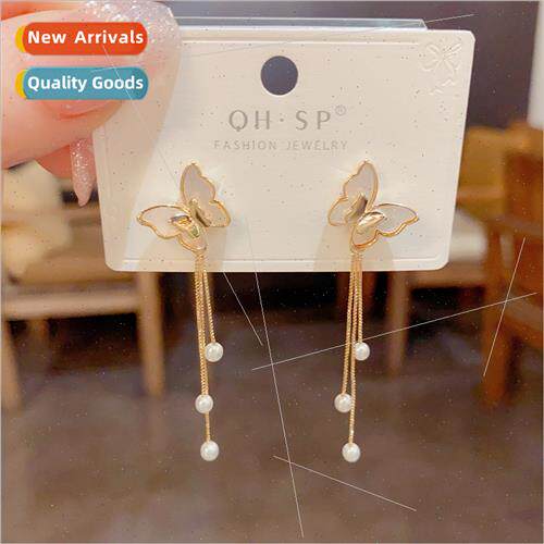 s925 shell butterfly long tassel earrings female 2023 new ti