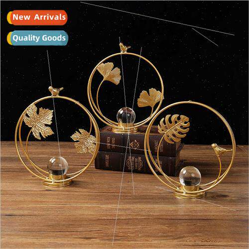 Golden ginkgo leaves crystal ball ornaments home entrance li