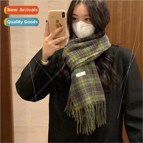 Retro green plaid scarf female fall winter wild warm large s