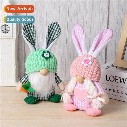 Easter plaid rabb ears doll props ornament faceless old man