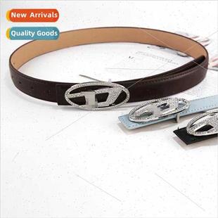 Rhinestone letters press buckle belt female jeans versatile