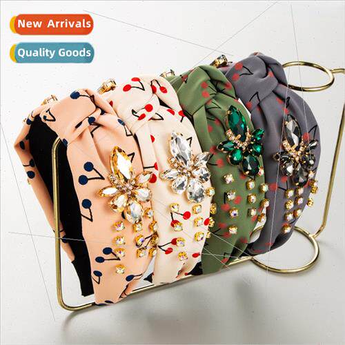 Korea cherry print middle knot headband new fresh sweet wide