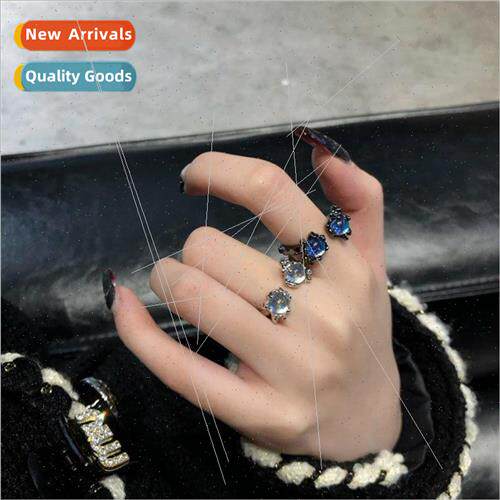 Gun Black Metal Moonstone Pair Rings che Couple Rings ins  D