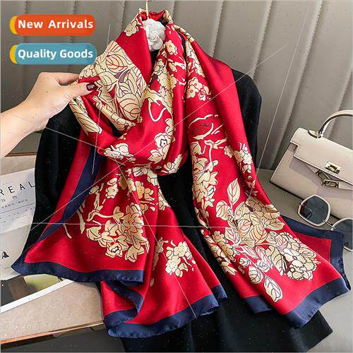 2022 new simulation silk scarf female temperament printing f