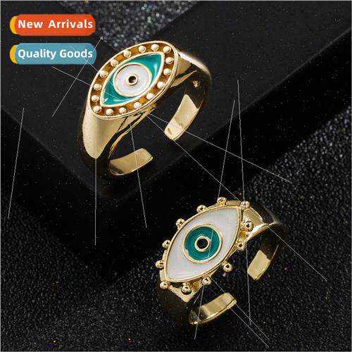 Europe Fashion Copper Gold Plated Devil Eye Ring Open Adjust