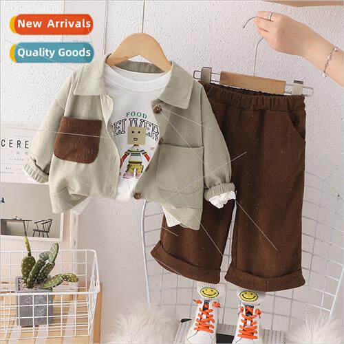 2023 fall new boys wooden headman cardigan three-piece set f