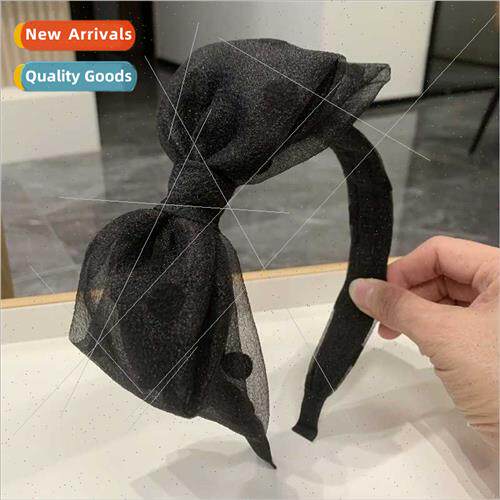 Black fabric hair accessories mesh double bow hair band wide