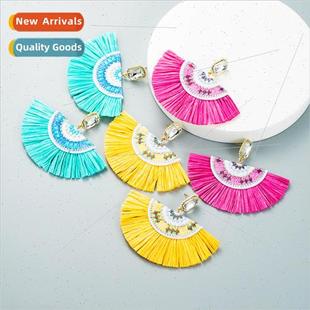 earring shaped fashion new Europe raffia fan alloy tassel