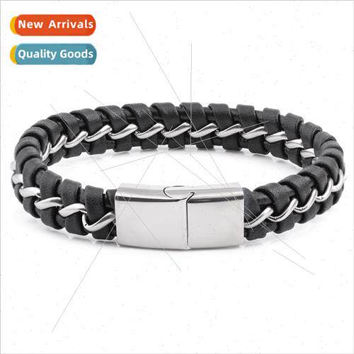 stainless steel Chain Braid Bracelet Mixed Leather Bracelet