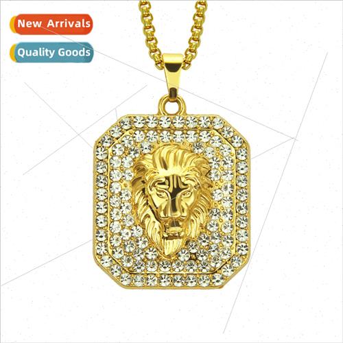 Europe new hip hop necklace diamonds lion head tide pendant