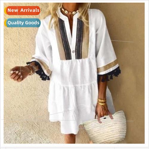 2021 Summer New Women Vintage Dresses Clashing Tassels Mini