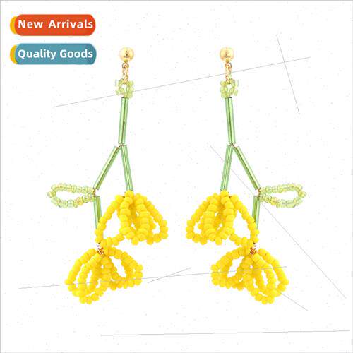 Korea Dongdaemun fashion new handmade earrings rice beads te