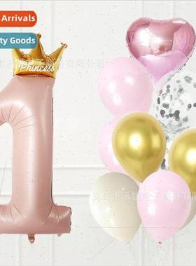 Pearl pink blue crown numbers aluminum film balloon package