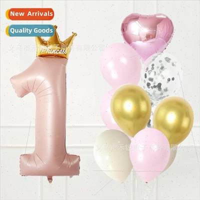 Pearl pink blue crown numbers aluminum film balloon package