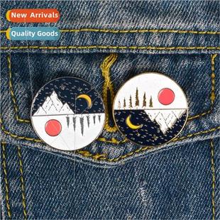 sun moon badge creative pin cartoon brooch Brooch mountain