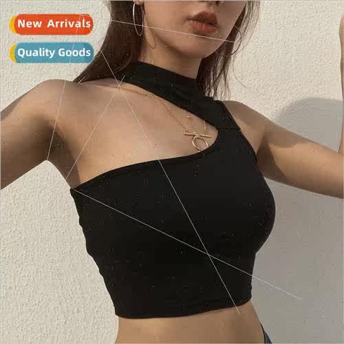 2023 Summer Women New Sexy Digging Shoulder Irregular Short